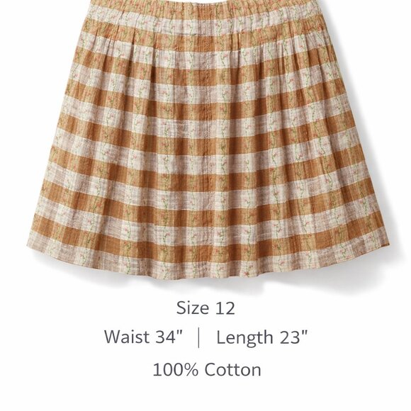 Free People Pleated Plaid Skirt Size 12 Floral Embroidered Cotton Boho Cottageco - Picture 2 of 10